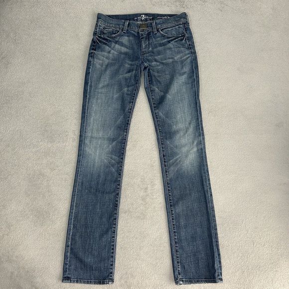 7 For All Mankind Straight Leg Boyfriend Jeans Womens 28 30x33 Low Rise Med Wash - Picture 1 of 11